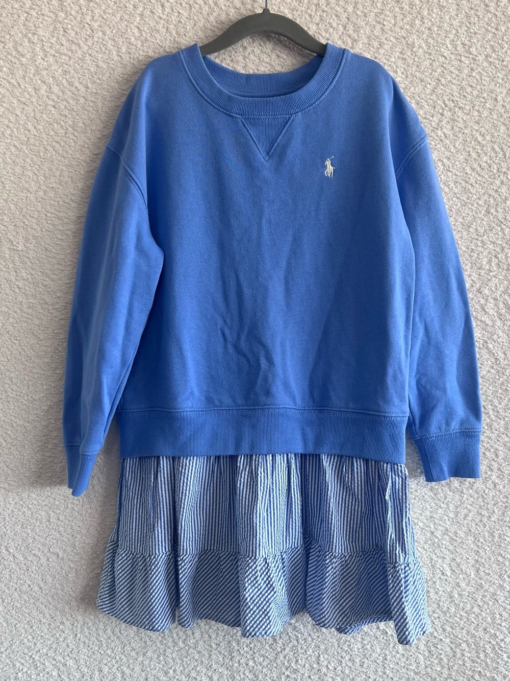 Ralph Lauren Kids Blue Sweatshirt Seersucker Dress Long Sleeve Size 7